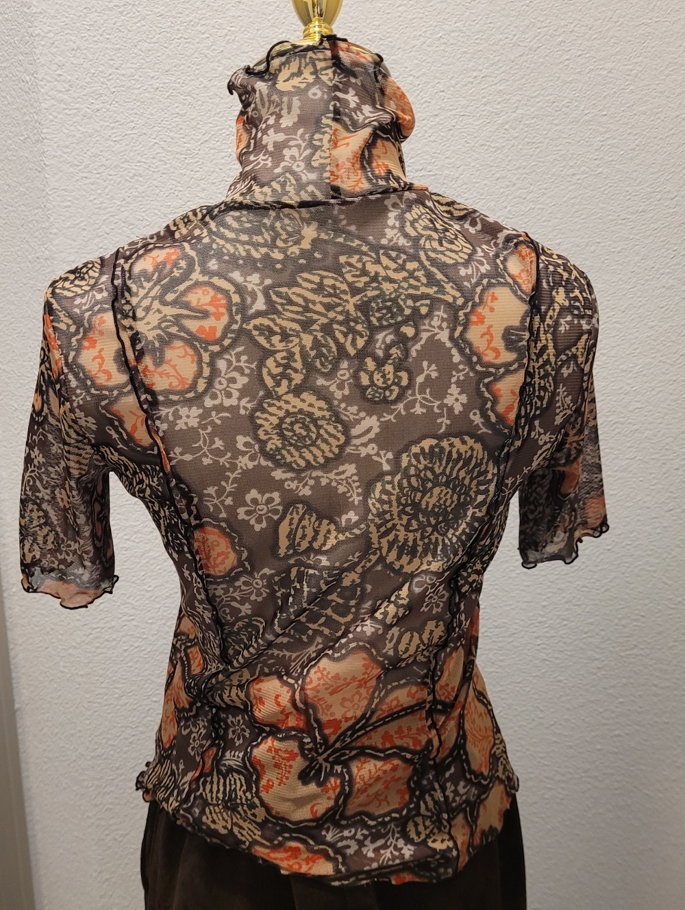 HIROKO BIS Hiroko Koshino Mesh Mock Neck Top Floral Print Japan Designer 9 Small - Picture 3 of 3